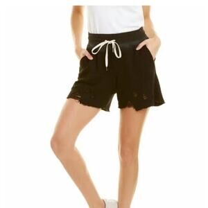 PHILANTHROPY Coco Drawstring Distressed Women's Shorts Black - Size Medium